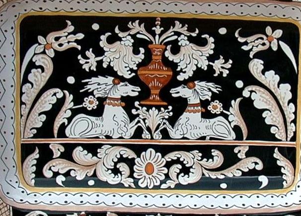 Vassoio rettangolare con decoro bianco e nero del pavimento del Duomo di  Siena in ceramica senese